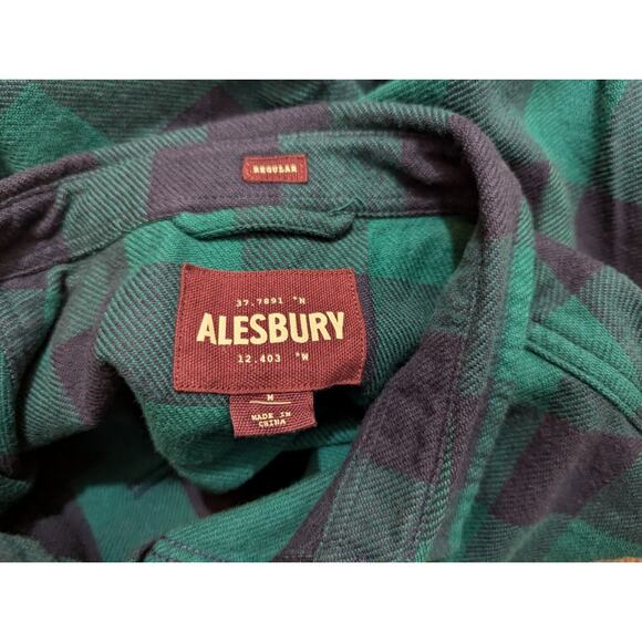 Alesbury sz M regular Flannel Shirt green & dark blue buttons long sleeve 8010 - Picture 4 of 4